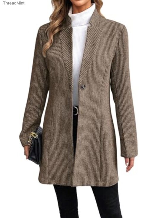 Jackets & Blazers - Long Sleeve Wool Blazer Jacket Winter Coat One Button Open Front